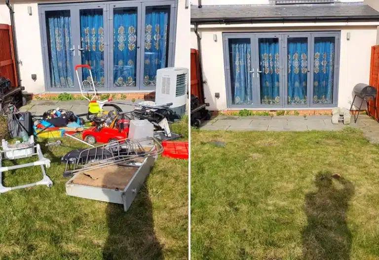 Rubbish Collection in Greenwich 7 Backyard before and after household rubbish removal, showing the cleared lawn